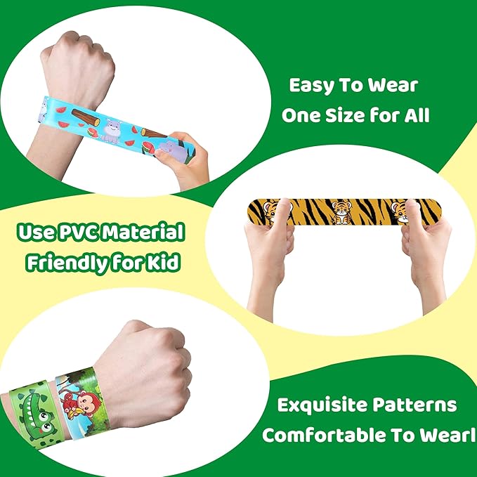 XIPEGPA 30 PCS Jungle Safari Party Favors Wild Animals Slap Bracelets Silicone Wristband for Animal Theme Party Favors Jungle Safari Birthday Party Supplies(Animal)