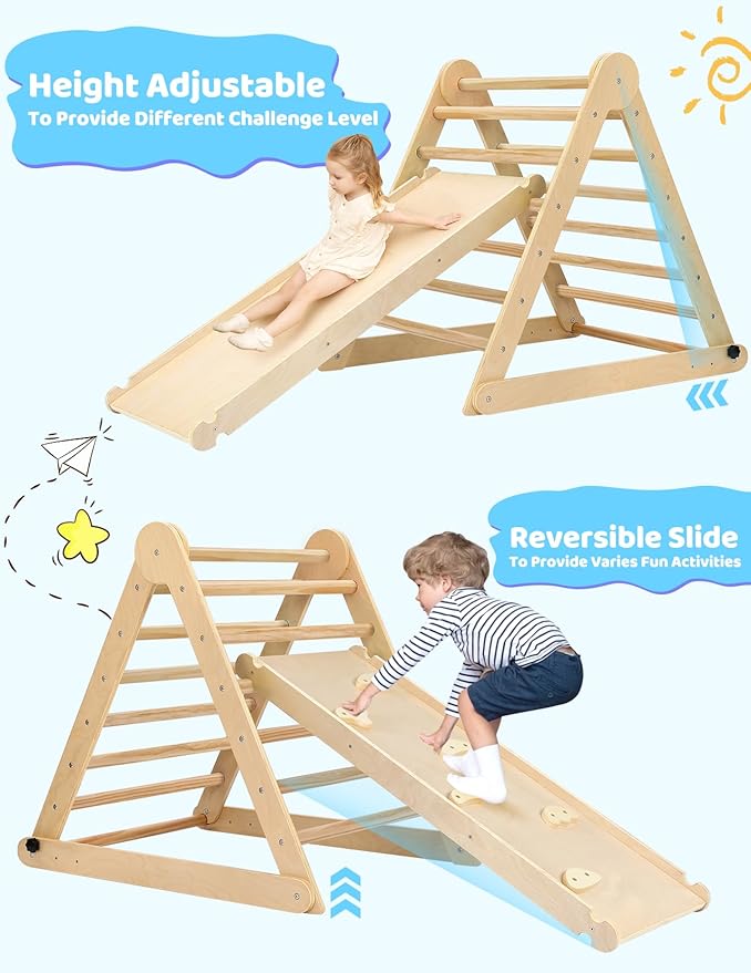YOLEO Large Pikler Triangle Set, Wooden Toddler Climbing Toys Indoor with Safer Sturdy Base, Montessori Pikler Triangle Climbing Set for Kids' Indoor Climber & Playground & Jungle Gym (Natural)