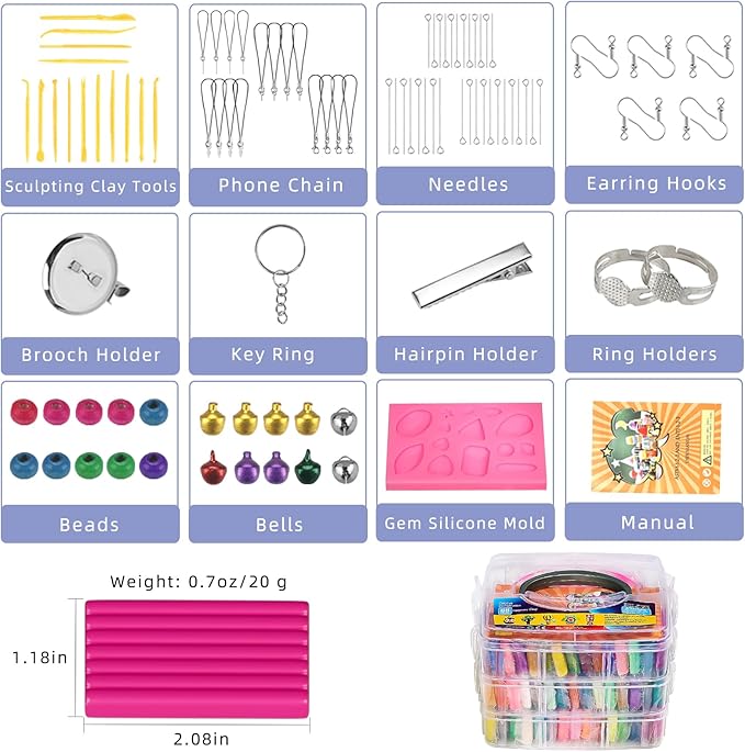 Polymer Clay 70 Colors, Modeling Clay for Kids DIY Starter Kits, Oven Bake Model Clay, Non-Toxic, Non-Sticky, Ideal Clay Kits for Children and Artists