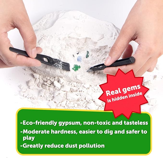 Gemstone Gem Dig Kit, Crystals Digging Set, Educational DIY Toys Science Kit-Dig Up Unique Real Gemstone, Geology Archaeology Gifts for Boys Girls Kid Toys