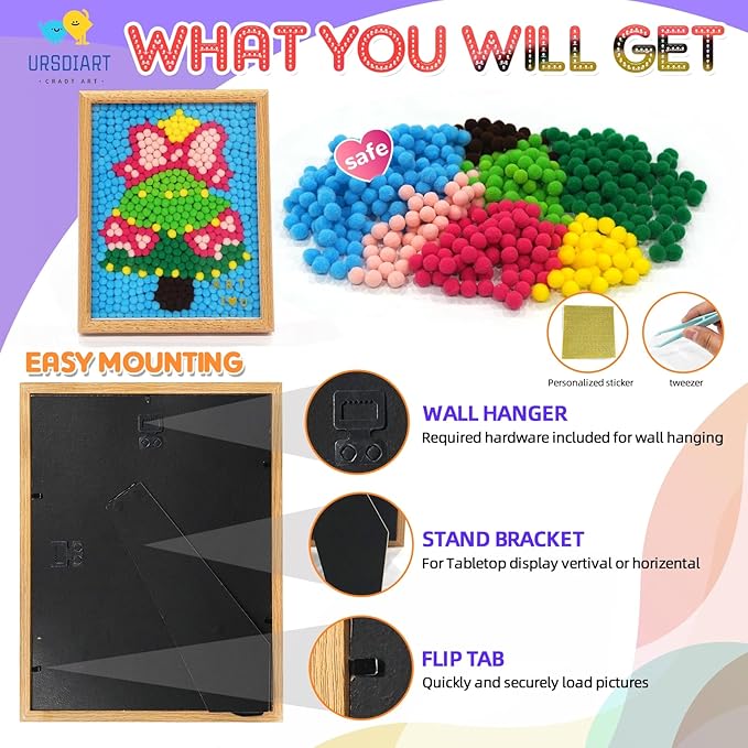 URSDIART Pom Poms Arts and Crafts for Kids Ages 8-12,Christmas Tree Pom Poms Craft Kits for Christmas Bulk Craft Supplies, Christmas Gifts for Kids Activities,School Project Supplies, Home Decor