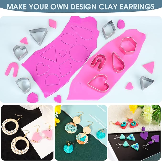 Polymer Clay Earring Making Kit with Gift Box, Including 32pcs Polymer Clay Cutters, 24pcs Oven Bake Clay, 30 Set Earring Rings&Hooks, Jewelry Making Kit for Teen Girls