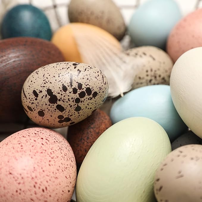 Youuys Wooden Easter Eggs Toys for Kids, Faux Easter Speckled Eggs DIY Art for Craft for Home Garden Decors, Cognitive Montessori Toy for Species Identification Early Educational Preschool Classroom