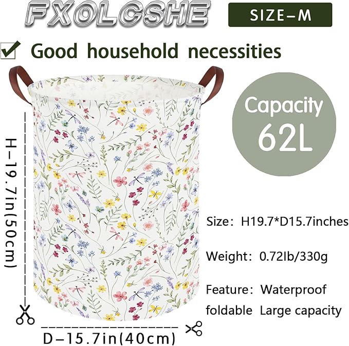 Flower Laundry Hamper,Nursery Hampers,Waterproof folding Boho Flower Plants Kid Laundry Hamper with Handle,Clothes Organizer Basket,Gift Baskets,Room Decor(Butterfly flowers)