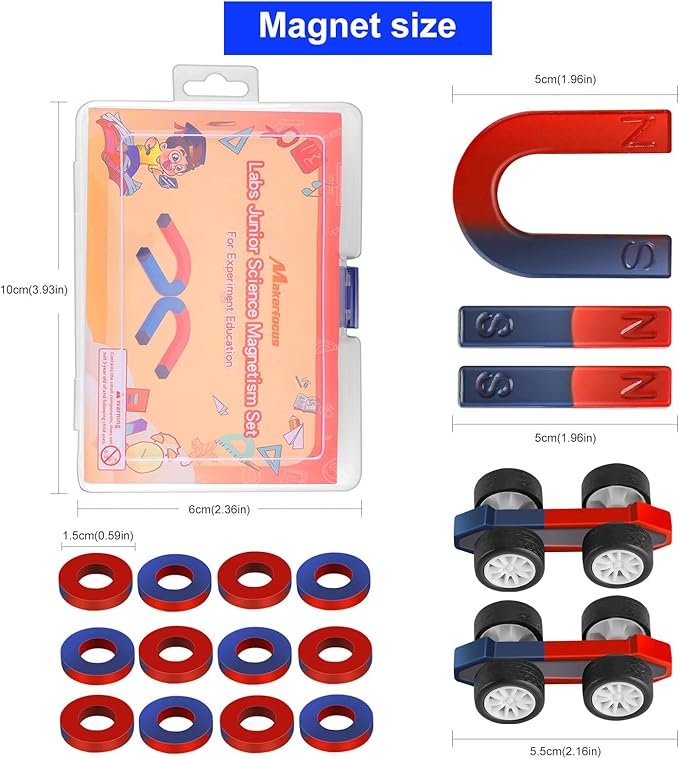 MakerFocus Science Magnet Kits for Kids:Educational Magnet Science Projects STEM Magnets Experiment Tools Physics Lab Magnet Kits Includes Bar/Ring/Horseshoe/Compass/Magnetic Iron Powder, White