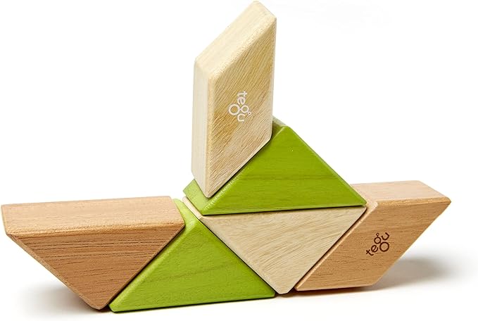 6 Piece Tegu Pocket Pouch Prism Magnetic Wooden Block Set, Jungle