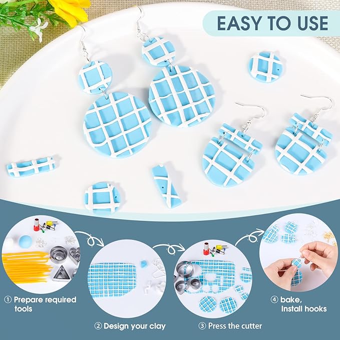 Polymer Clay Earring Making Kit with Gift Box, Including 32pcs Polymer Clay Cutters, 24pcs Oven Bake Clay, 30 Set Earring Rings&Hooks, Jewelry Making Kit for Teen Girls