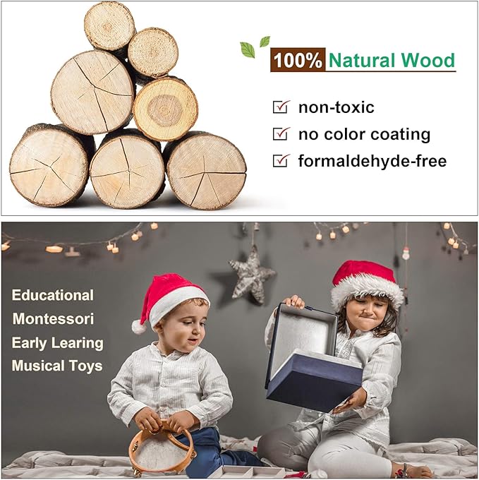 LOOIKOOS Baby Musical Instruments Montessori Toys for Toddlers 1-3,Natural Wooden Percussion Instruments Set for Kids Preschool Educational Musical Toys for Ages 5-9