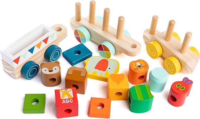 KIDS PREFERRED World of Eric Carle The Very Hungry Caterpillar Wooden Train Set, 12 Pieces