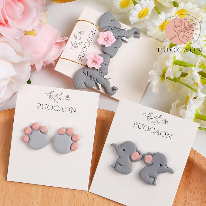 Puocaon Elephant Polymer Clay Cutters 5 Pcs, Mirrored Shape Baby Elephant Clay Cutters for Earrings, Paw Clay Earring Cutters