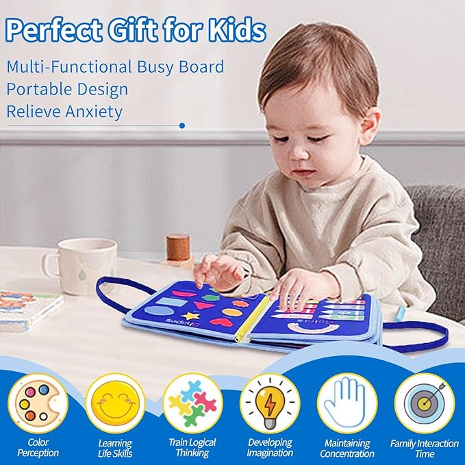 Toddler Busy Board-Montessori Toys for Boy Girl Birthday Gift, Sensory Learning Toys for Toddlers Busy Book, Airplane Car Travel Activities Toy,Learn Fine Motor Skills