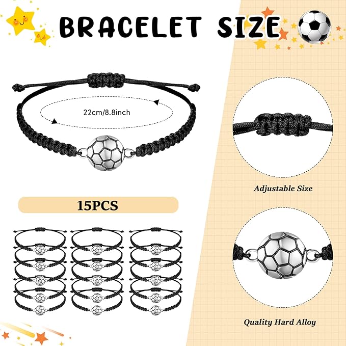 Sabary 30 Pcs Sport Theme Party Favors Set, 15 Pcs Soccer Pens 15 Pcs Soccer Theme Bracelets Ballpoint Pens Adjustable Bracelet Sport Party Gifts for Kids Teens Team Members (Black)