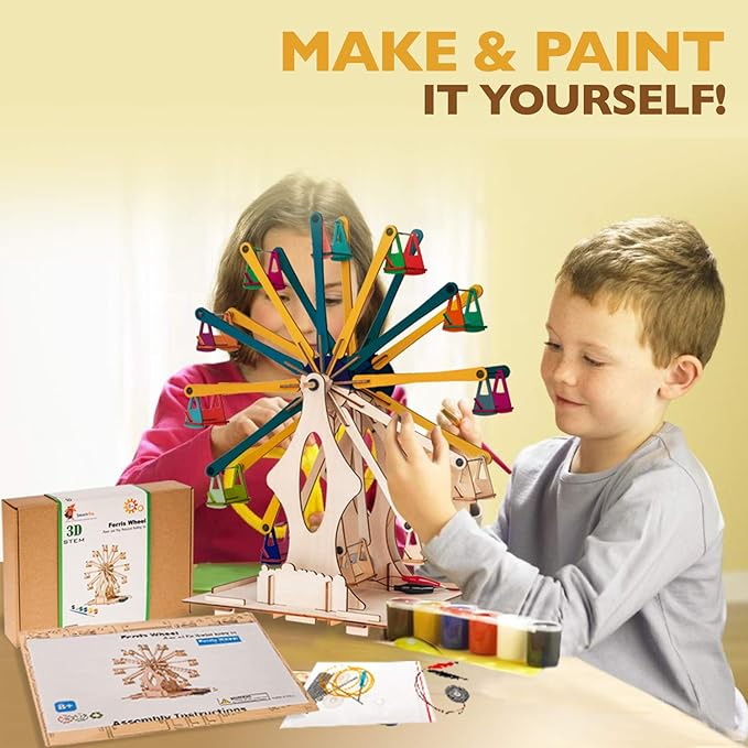 Wooden Ferris Wheel - DIY 3D Puzzle & Educational Creative Crafts Kit - STEM Projects for Kids Ages 8-12-16, Boys & Girls - Construction Toys Set - Model Building Kit for Christmas & Birthday Gifts