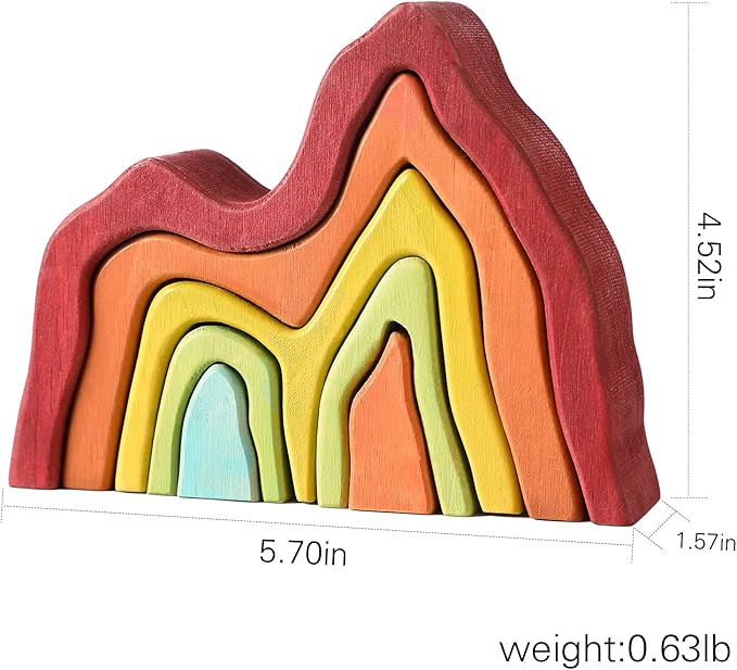 Wooden Rainbow Stacking Toy | House Bulding Block | Montessori Geometry Educational Stacking Game | Learning Educational Toys for Kids Baby Toddler(Volcano)