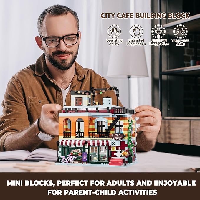 City Coffee House Mini Building Set, Three-Level Cafe Modern House Building Set- Not Compatible with Lego Houses and Buildings Sets for Adults & Ages 8+ Boys Girls (Compatible with Lego House)