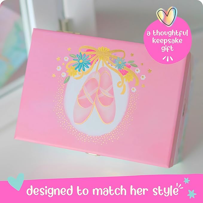 Musical Ballerina Jewelry Box for Girls - Kids Music Box with Spinning Ballerina, Ballet Birthday Gifts for Little Girls, Jewelry Boxes, 6.8 x 5.3 x 6 in - Ages 3-10, Pink