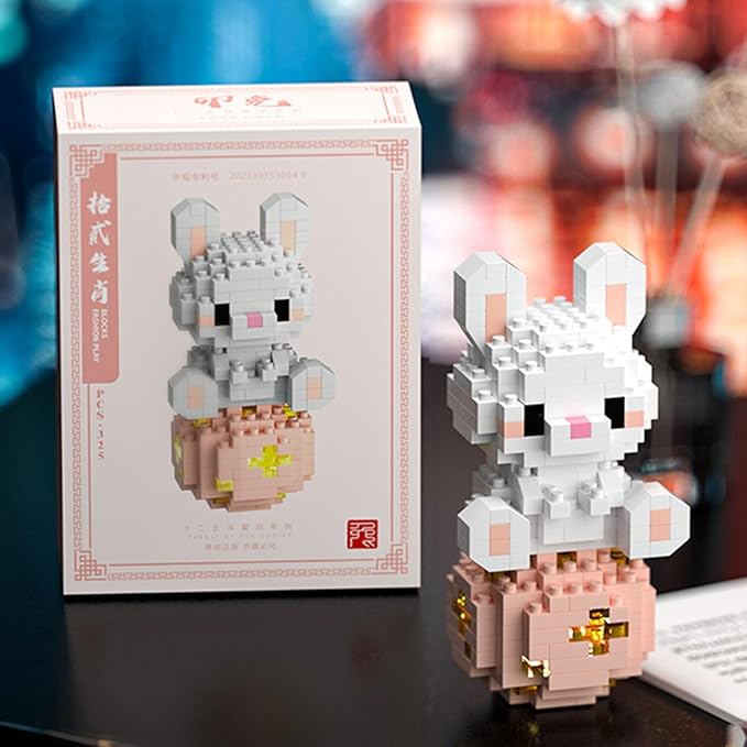12 Mini Animals Building Blocks Sets Building Block Party Favor for Kids Small Zodiac Animals Pets Horse Dog Monkey Tiger Rabbit Dragon STEM Educational Toys for Boys Girls(Rabbit)