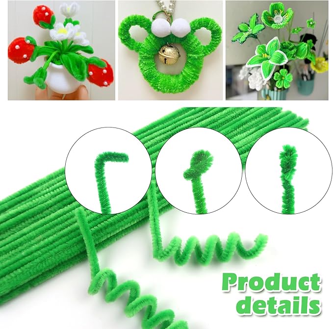 TOAOB 100pcs Pipe Cleaners Light Green Pipe Cleaners Chenille Stems 6mm x 12 Inch Fuzzy Sticks Craft Supplies for Art DIY Crafts Decorations