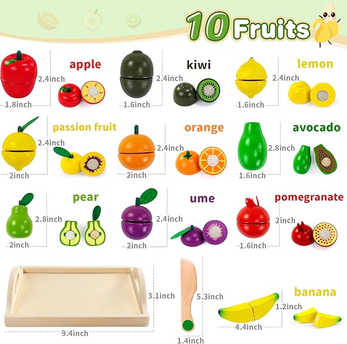 Fajiabao Wooden Play Food Set for Kids Kitchen Montessori Toddlers Toys 1-3 Pretend Cutting Fruit Educational Easter Birthday Gifts for Girls Boys 2 3 4 Year Old