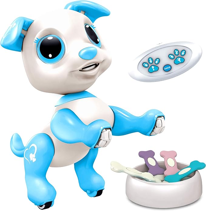 Robo Pets Robot Dog Toy for Girls and Boys - Remote Control Robot Toy Puppy with LEDs, Sound FX, Interactive Hand Motion Gestures, STEM Toy Program Treats, Dancing and Walking RC Robot for Kids (Blue)