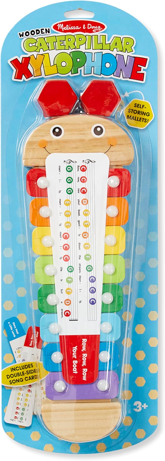 Melissa & Doug Caterpillar Xylophone Musical Toy With Wooden Mallets 15.25" x 6.5" x 1.5 - For Toddlers,Ages 3+,Blue