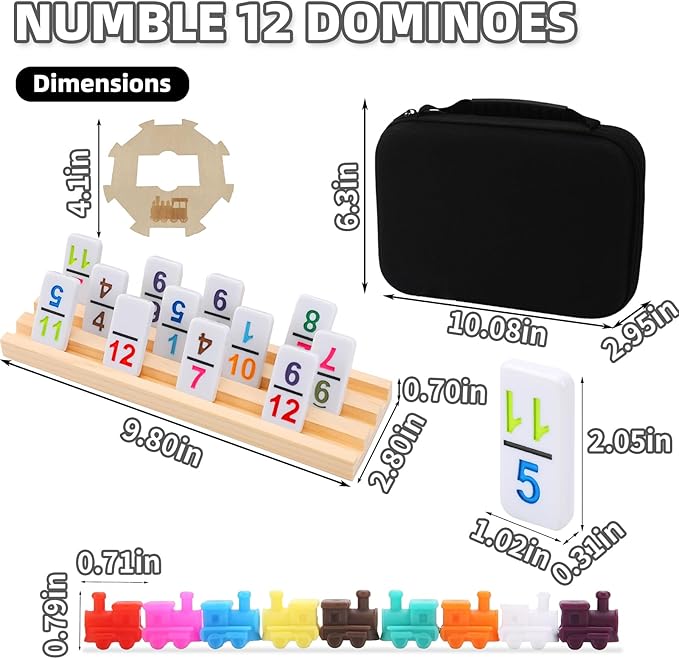 Mexican Train Dominoes Set with Numbers and 4 Wooden Racks,Double 12 Dominos Set for Kids, Adults with 91 Colored Tiles and Upgrated Hub, Classic Board Games for Family Night