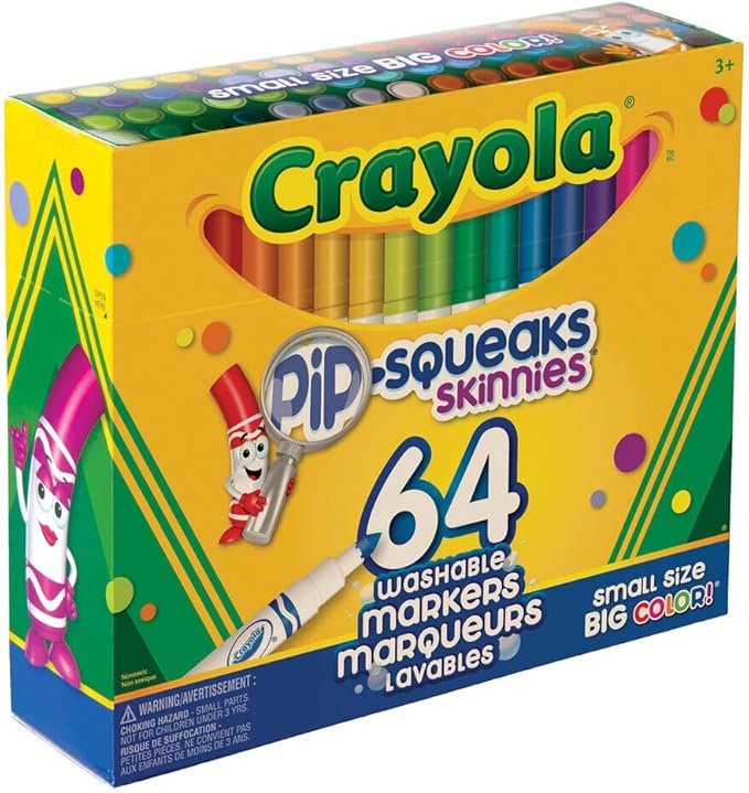 Crayola Pip-Squeaks Skinnies Washable Markers (64ct), Mini Markers for Kids, Coloring Markers, Craft Supplies, Kids Holiday Gift, 3+
