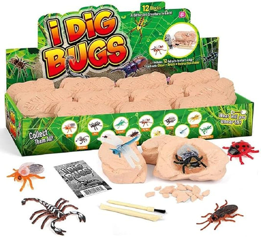 TRADE Big Bug Fossil Dig Kit - STEM Science & Educational Toys -Dig Up 12 Real Bugs Fly Ant Scorpion Lady Beetle Locust Cockroach Bumble Bee Cicada Dragonfly Cricket Praying Mantis Multicolored