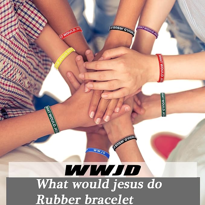 24 Pieces WWJD Bracelets What Would Jesus Do Bracelets Rubber Colorful WWJD Silicone Wristbands for Fundraiser Church Events Party Favors
