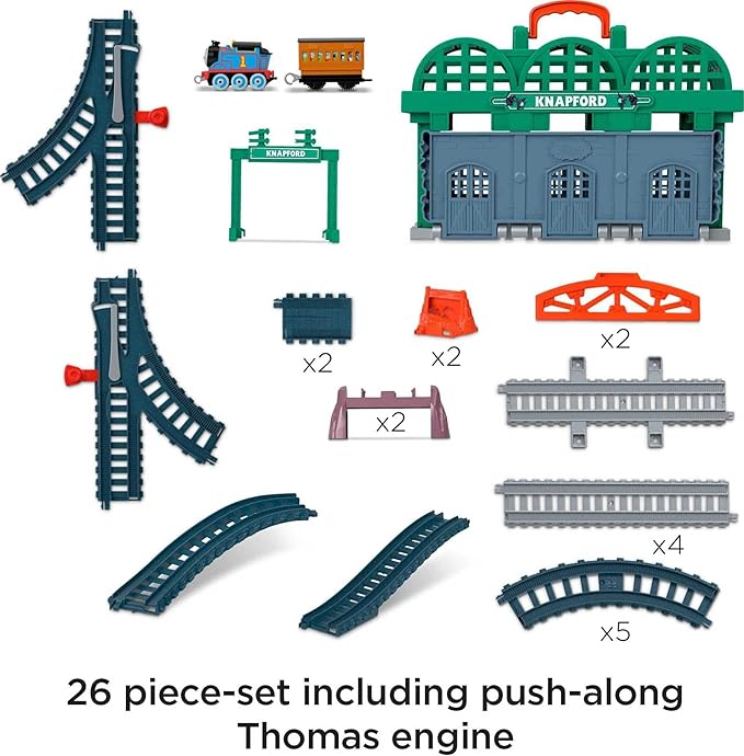Thomas & Friends Diecast Toy Train & Track Set Knapford Station 2-in-1 Playset & Storage Case for Preschool Kids Ages 3+ Years