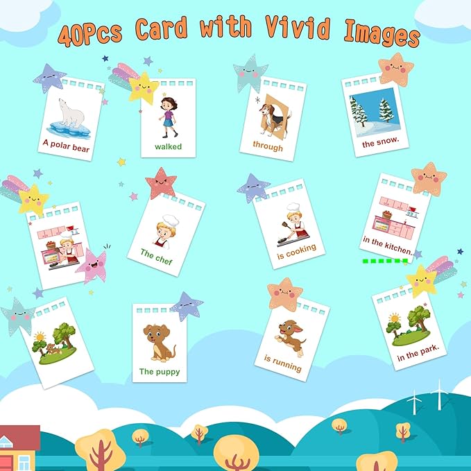 Speech Therapy Toys, Sentence Building for Kids First 1st 2nd 3rd Grade Kindergarten Classroom Must Haves, Phonics Reading Games for Kids Ages 6-8, Double-Sided Flip Stand Homeschool Supplies