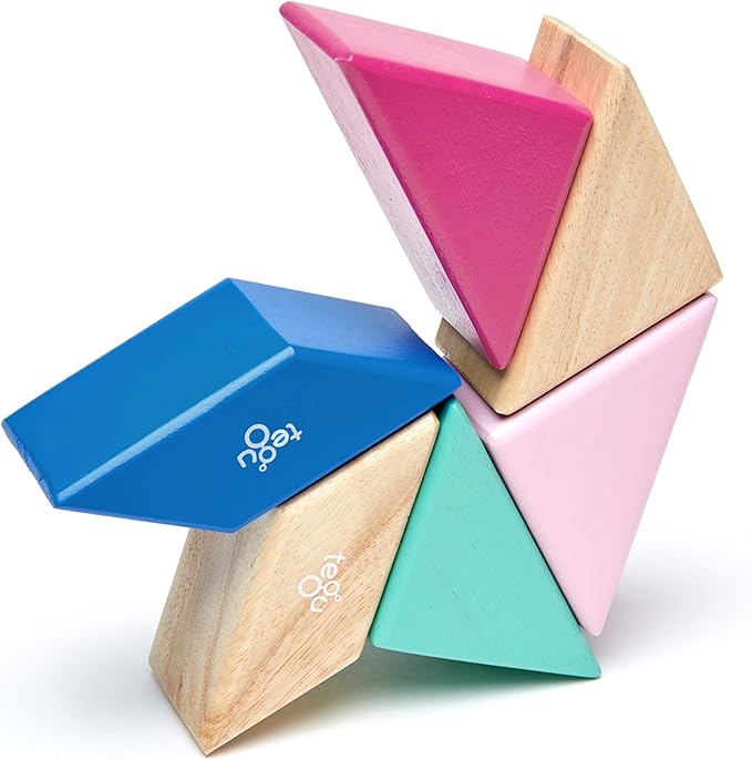 6 Piece Tegu Pocket Pouch Prism Magnetic Wooden Block Set, Blossom