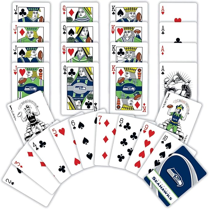 MasterPieces - NFL Playing Cards, Officially Licensed Seattle Seahawks Football Deck, Family Games for Adults and Kids, Standard Index