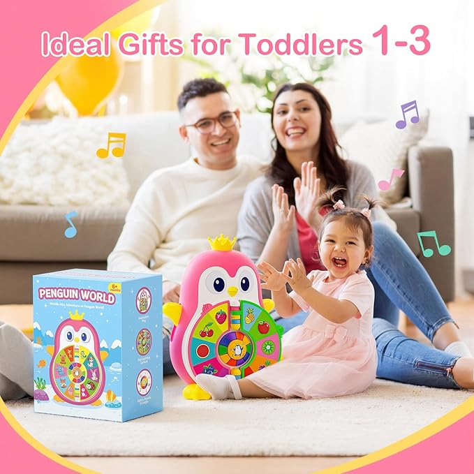 ToddlerCley Musical Penguin Toys for 1 Year Old Girl Gifts, Learning Educational Baby Toys for 1-3 Year with 5 Themes, Sound & Light, First Word Teaching 12-18 Months, 1st Birthday Girl Boy Gifts