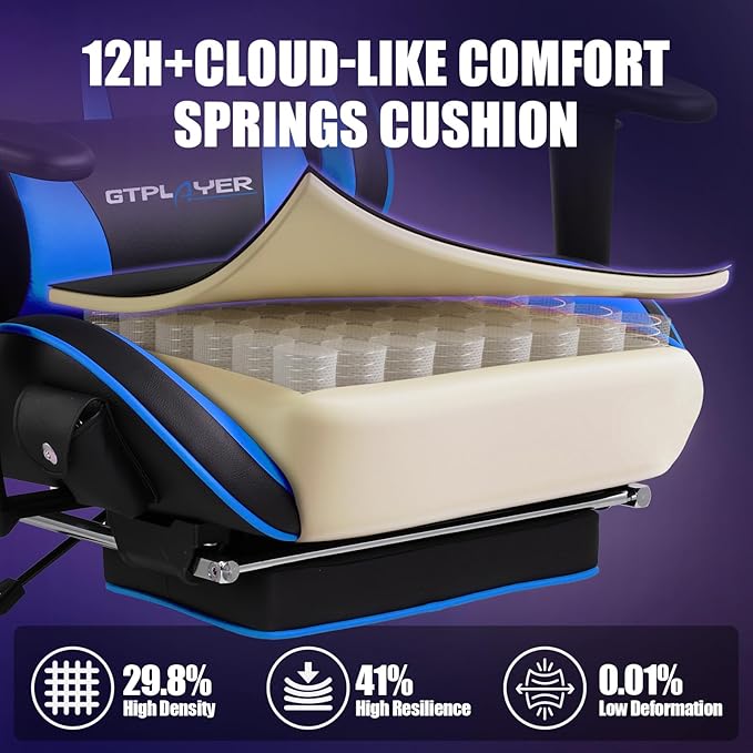 GTPLAYER Gaming Chair with Speakers, Music Gaming Recliner Chair for Adults and Kids, Height Adjustable Computer Game Reclining Chair with Footrest by GTRacing (Blue)