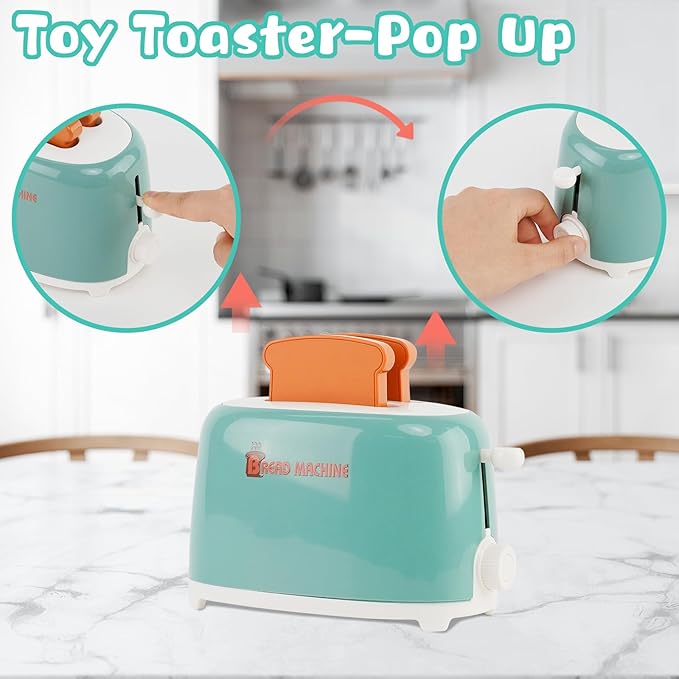 Kitchen Appliances for Kids Pretend Play Set Cooking Toys with Coffee Maker, Blender, Mixer, Toaster, Play Food, Utensils Kitchen Accessories Set for Girls Boys Gift