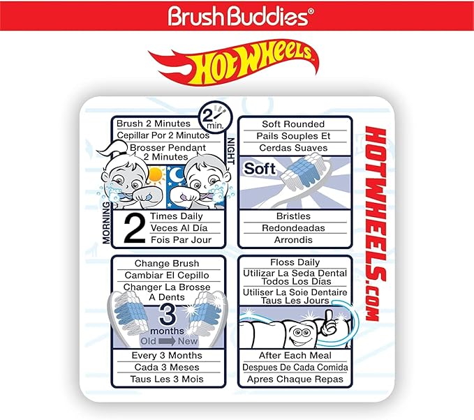 Brush Buddies 6-Pack Hot Wheels Toothbrush for Kids, Kids Battery Powered Toothbrushes, Toothbrush Pack, Soft Bristle Toothbrushes for Kids, Toddler Toothbrush Ages 2-4, Multicolor