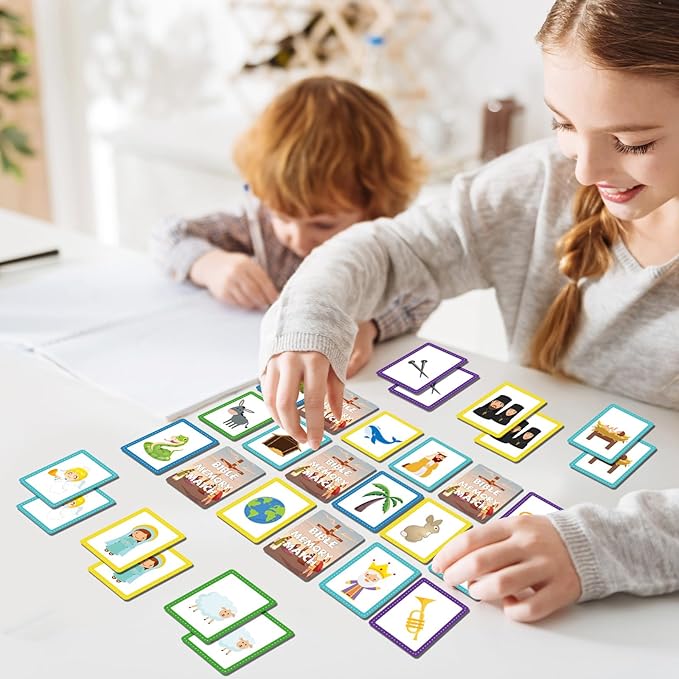 gisgfim 50 Pairs Memory Matching Game Bible Concentration Games for Kids Educational A Fun & Fast Christian Bible Theme Memory Matching Games