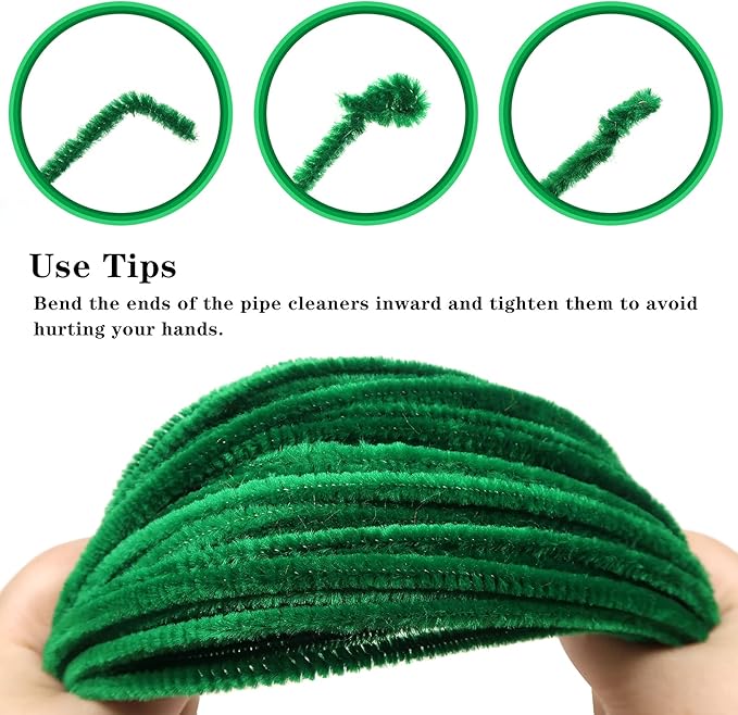 TOAOB 100pcs Pipe Cleaners Bulk Craft Supplies Green Chenille Stems 6mm x 12 Inch Fuzzy Pipe Cleaners for DIY Art Crafts Decorations