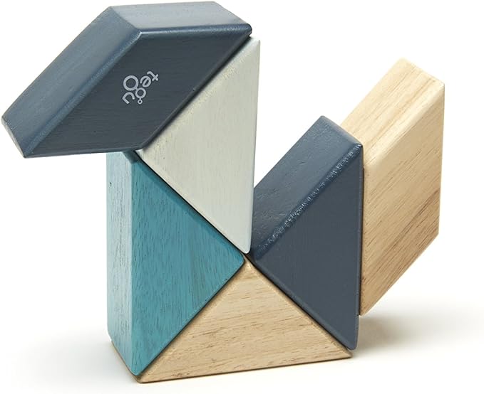6 Piece Tegu Pocket Pouch Prism Magnetic Wooden Block Set, Blues