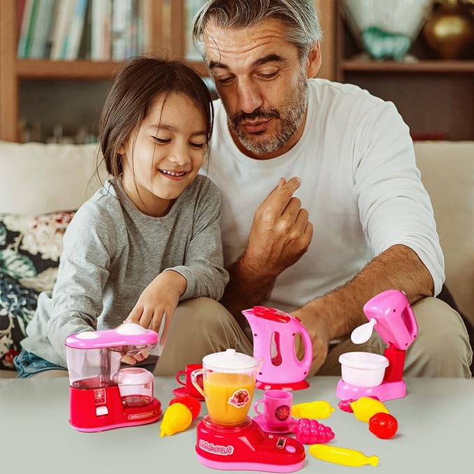 Kitchen Appliances Toy,Kids Kitchen Pretend Accessories Play Set,Coffee Maker Machine,Blender,Mixer and Kettle with Realistic Light and Sounds,Play Kitchen Set for Kids Boys Girls