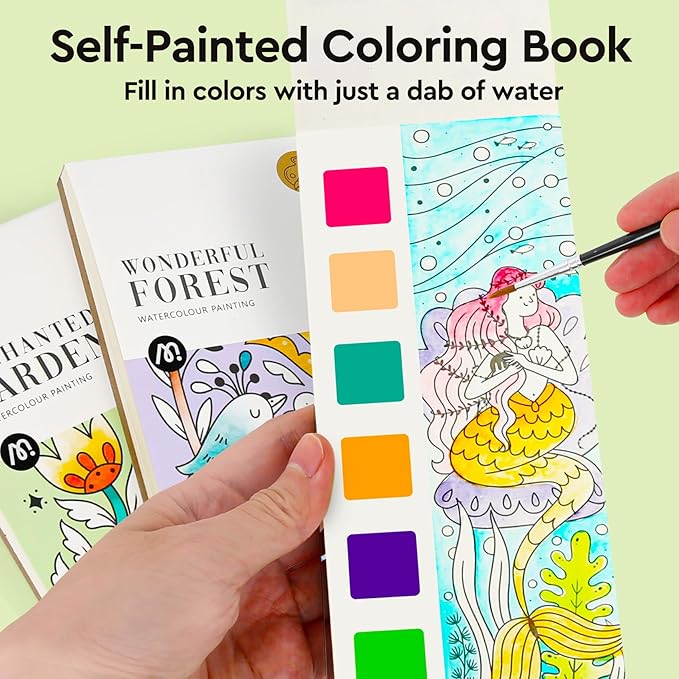 Watercolor Painting Book 21-Pages,Travel Paint Watercolor Coloring Book Set for Kids 5-8 Years Old Boys and Girls Party Birthday Thank You Exchange Art Craft Gift- 3in1-Forest
