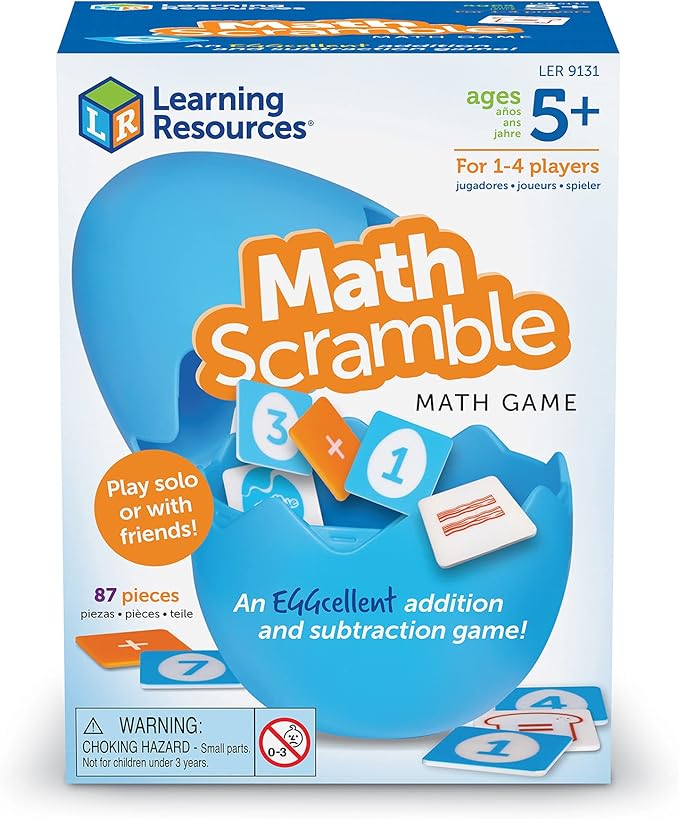 Learning Resources Math Scramble Game,Educational Games for Kids, Math Games for Kids, Early Math Skills, Addition and Subtraction Games, 87 pieces, Ages 5+