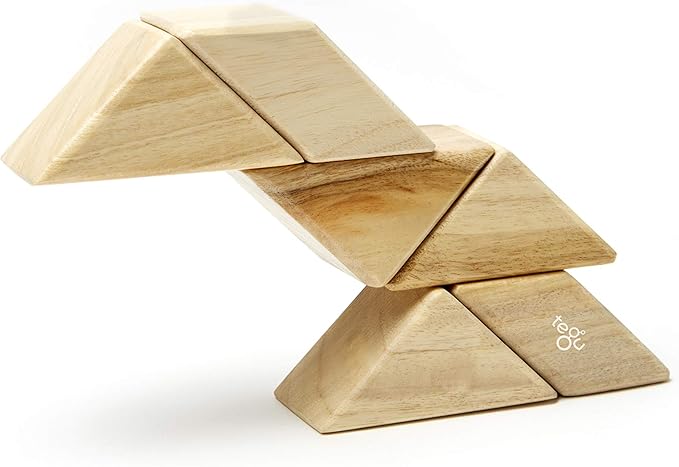 6 Piece Tegu Pocket Pouch Prism Magnetic Wooden Block Set, Natural