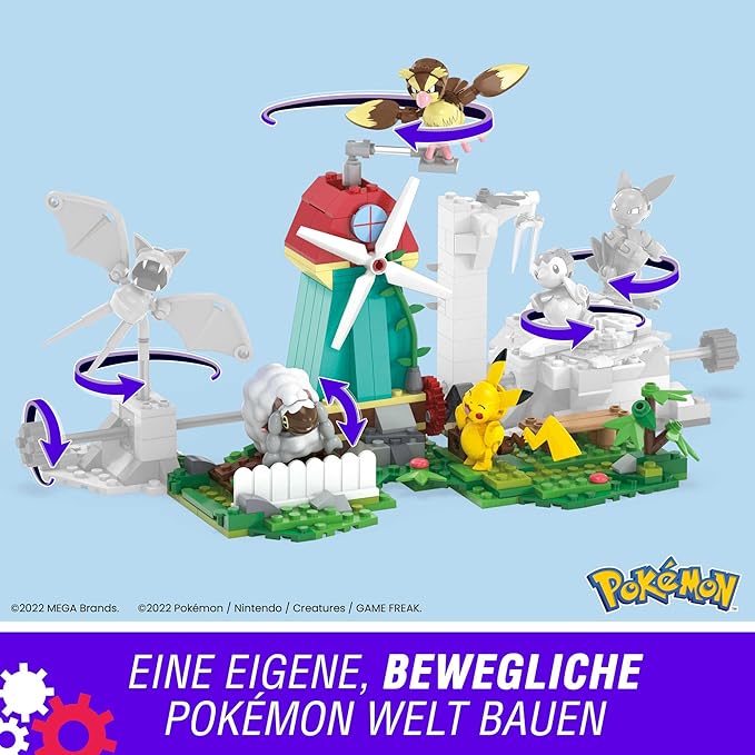 MEGA Pokémon Building Toys Set, Countryside Windmill with 240 Pieces, Motion and 3 Poseable Action Figures, for Kids