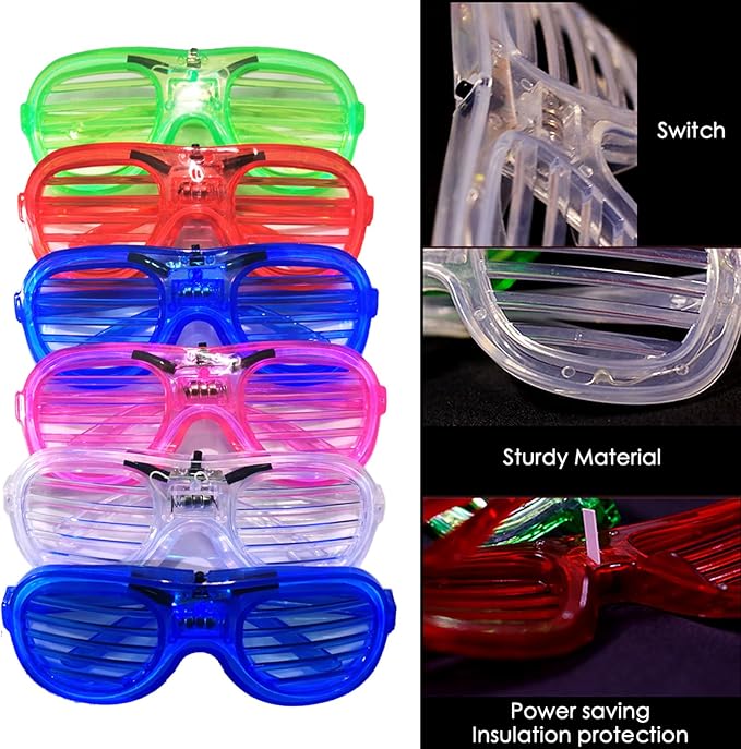 25 Packs LED Glasses 5 Neon Colors glow in the dark party supplies Favor for Kids Adult Glow sticks Light Up Glasses fit Holiday Birthday Valentine's Day and Halloween Party Supplies Cosplay Christmas