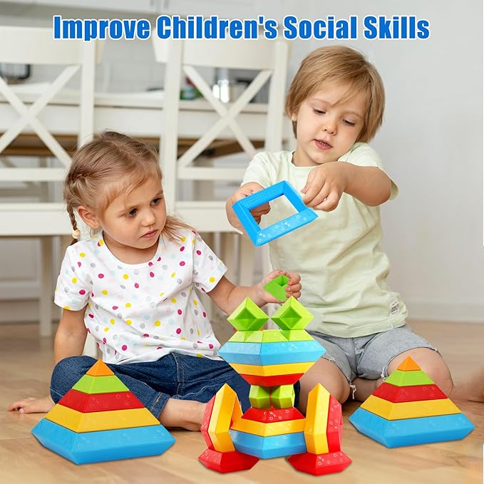 Montessori Toys for Toddlers Ages 3 4 5 6 Year Old Boys Girls 30 Pcs Pyramid Stacking Building Blocks Preschool Learning Activities STEM Sensory Toys Gifts for Kids Age 3-6