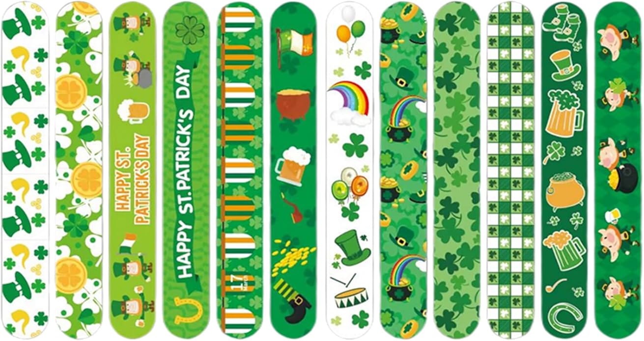 St Patricks Day Slap Bracelets Bulk Saint Patrick's Day bracelets for Kids Shamrock Snap Bracelets St Pattys Day Party Favor Supplies Holiday Gifts Classroom Prizes Goodie Bag Stuffers