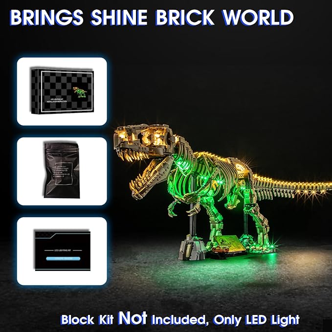 Vaodest Led Light for Lego 76968 Dinosaur-Fossils: Tyrannosaurus-rex Building Blocks Model,Design and Configuration Compatible with Model 76968(Led Light Only, Not Building Block Kit)