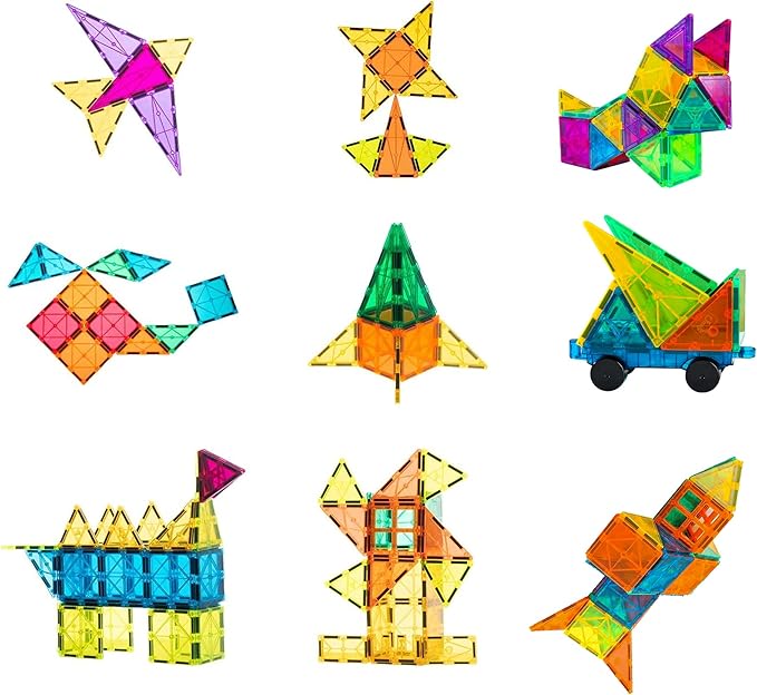 Bmag Magnetic Tiles, 100PCS Magnet Building Blocks for Kids, Stacking Building Set for Boys Girls, STEM Preschool Educational Learning Construction Toy with 2 Cars